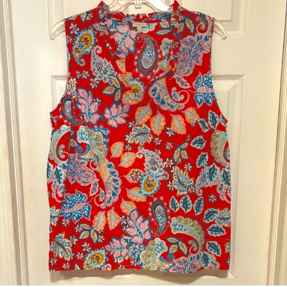Talbots 2X Red Floral Paisley Sleeveless Blouse